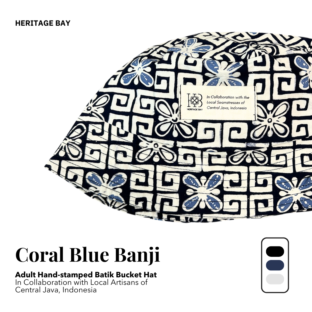 Adults Coral Blue Banji Batik Bucket Hat