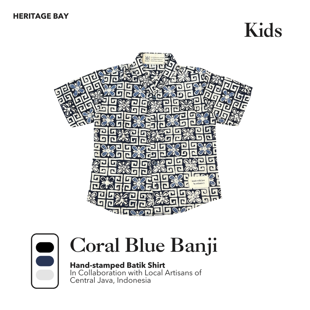 Kids Coral Blue Banji Batik Shirt