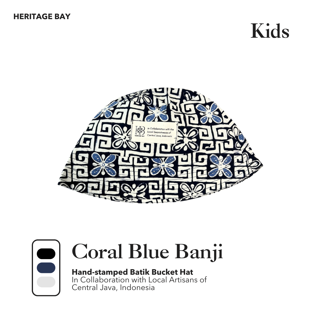 Kids Coral Blue Banji Batik Bucket Hat