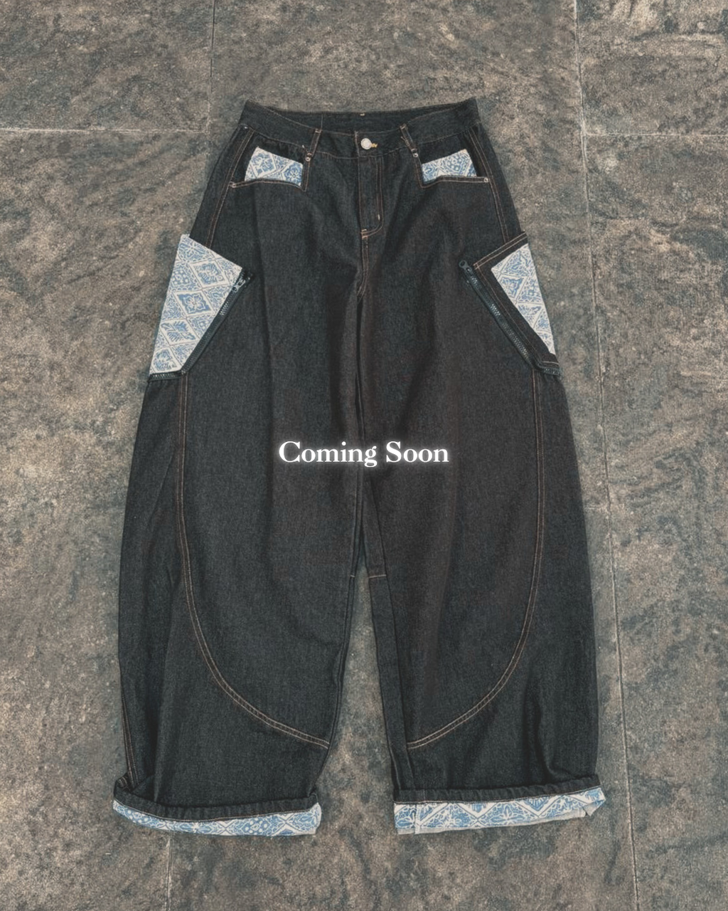 HERIBA ZIPPER BAGGY JEANS