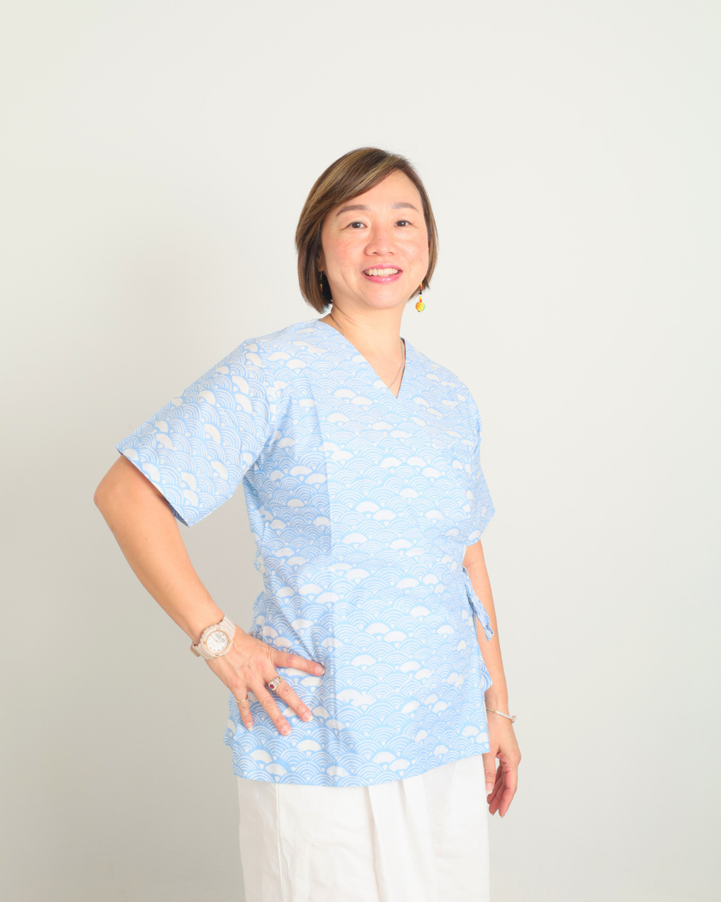 Pastel Blue Seigaiha Wrap Top