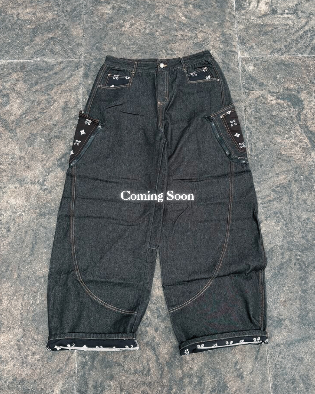 HERIBA ZIPPER BAGGY JEANS