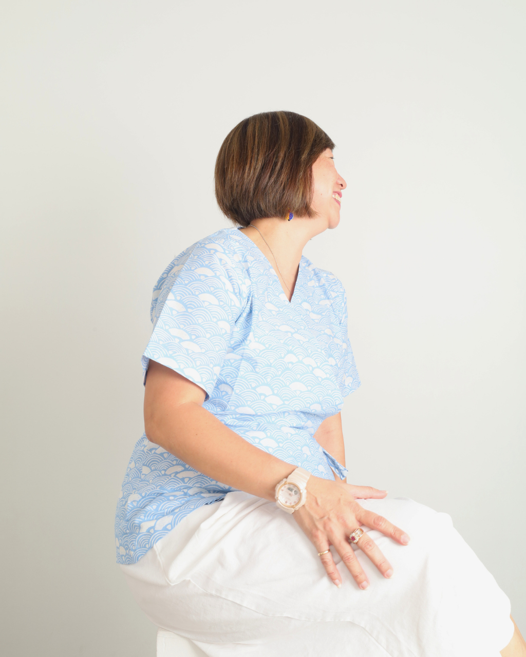 Pastel Blue Seigaiha Wrap Top