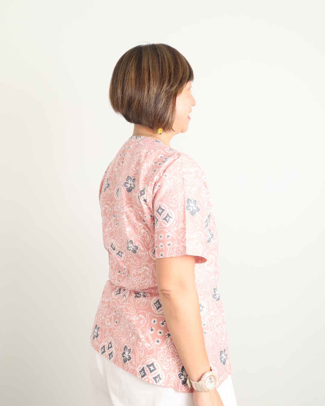 Salmon Flora Wrap Top