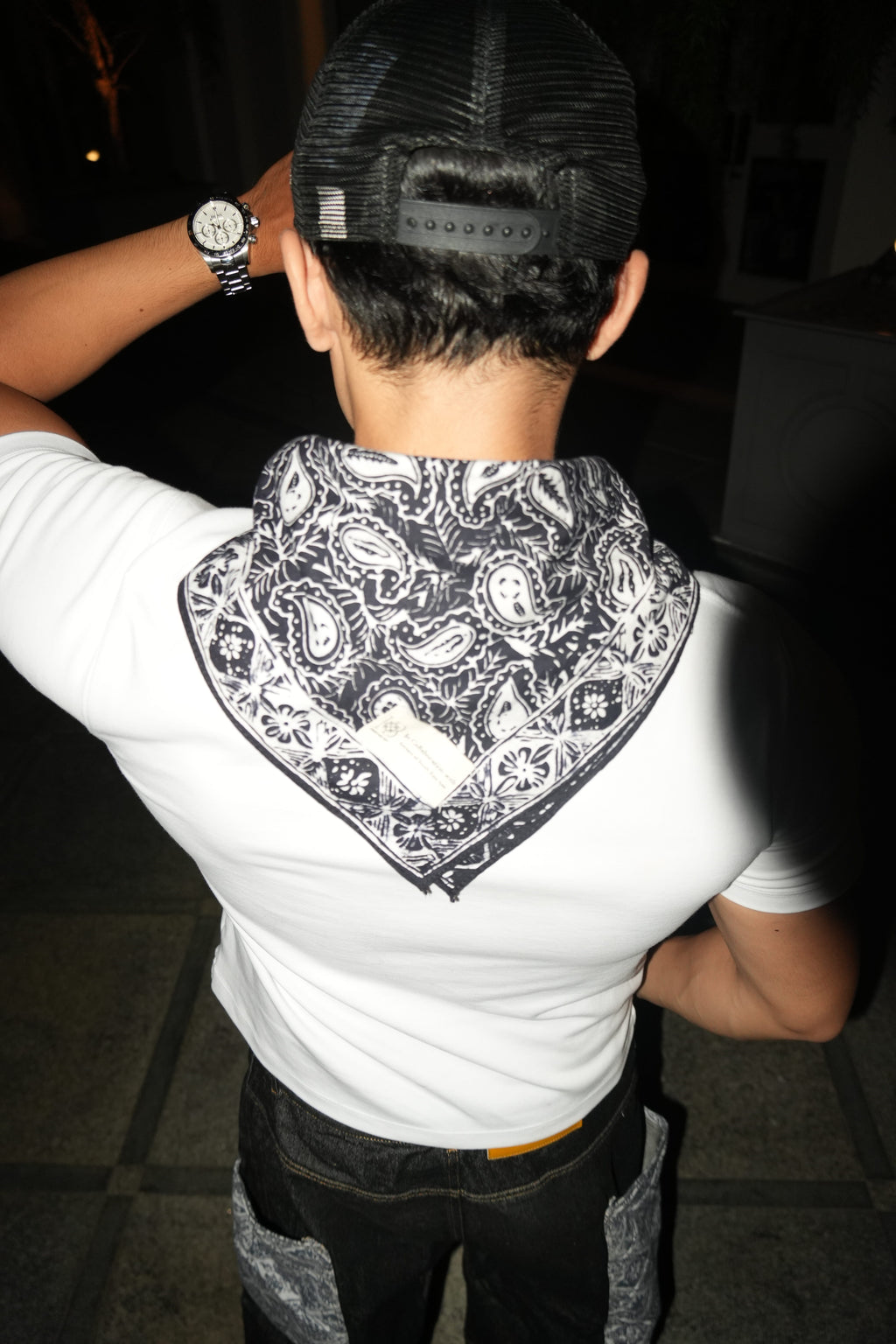 Black and White Paisley Batik Bandana
