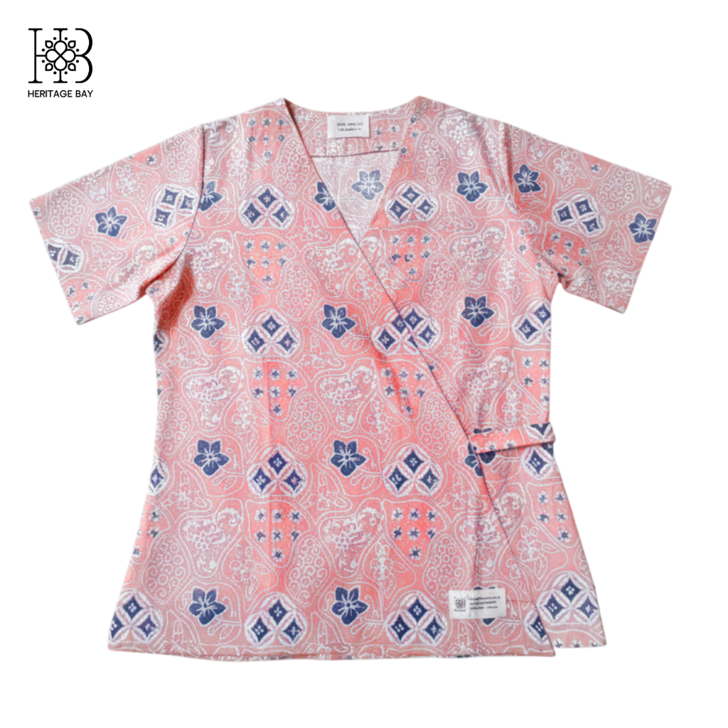 Salmon Flora Wrap Top