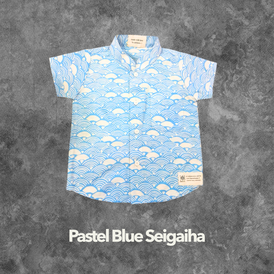 Pastel Blue Seigaiha Kids Handstamped Batik Shirts Clearance SALE