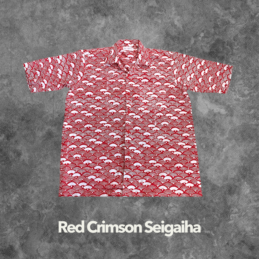 Crimson Seigeiha Adults Handstamped Batik Shirts Clearance Sale