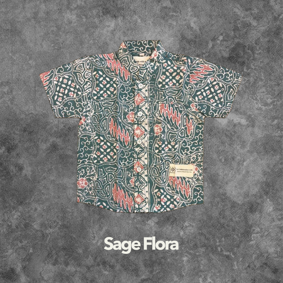 Sage Flora Kids Handstamped Batik Shirts Clearance SALE