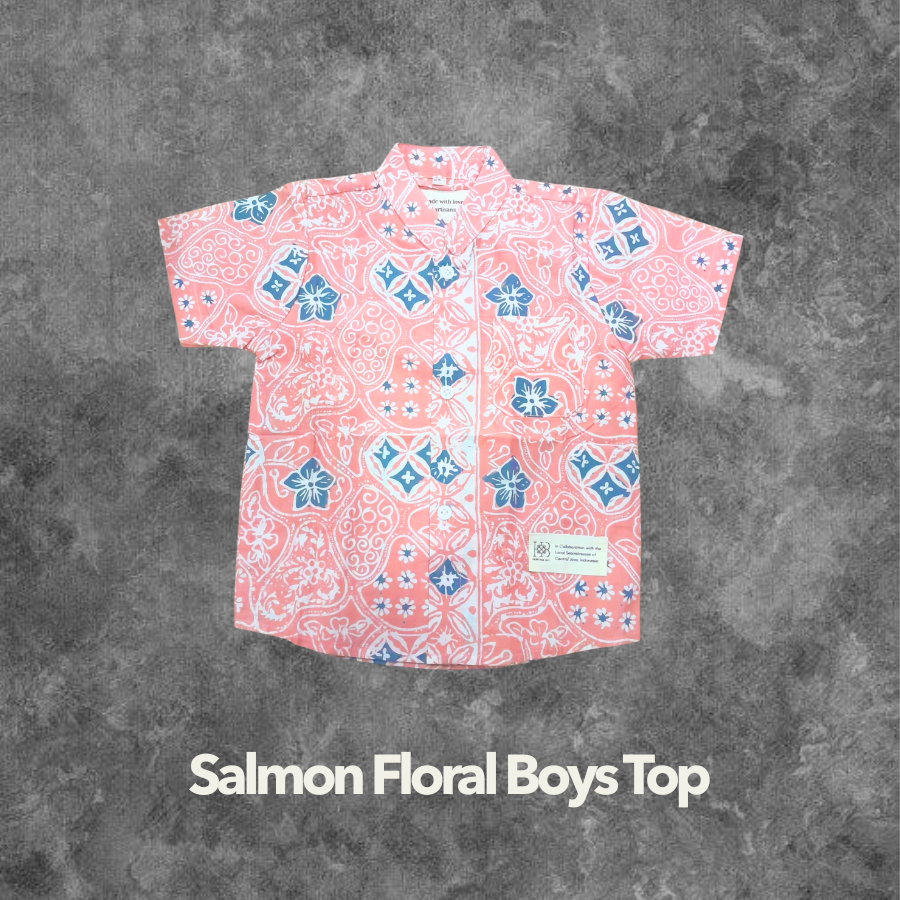 Salmon Floral Boys Top Kids Handstamped Batik Shirts Clearance SALE