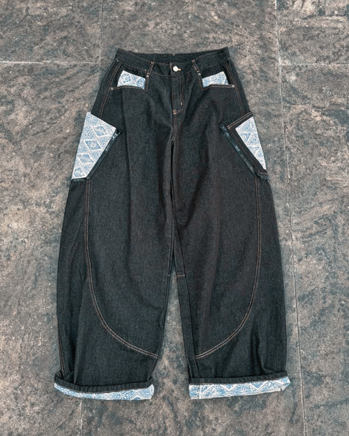 (NEW) Zipper Ceplok Diamond Baggy Jeans